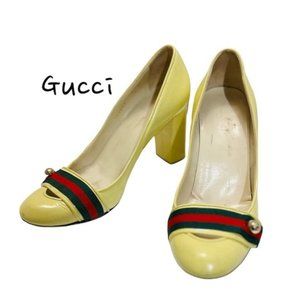 Gucci heels pump shoes close web strap yellow cream